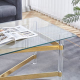 ZUN Gold Stainless Steel Coffee Table With acrylic Frame and Clear Glass Top CS-1197 84437547