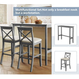 ZUN TOPMAX Farmhouse 48"Rectangular Wood Bar Height Dining Set Kitchen Breakfast Nook with 2 Chairs for WF322910AAE