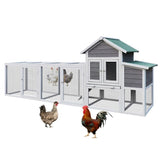 Gray Wooden Chicken Coop Outdoor Hen House with Run, Waterproof Roof & Nesting Box, Rabbit Duck W773P326843