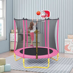 ZUN 5.5FT Trampoline for Kids - 65" Outdoor & Indoor Mini Toddler Trampoline with Enclosure, Basketball 57537140