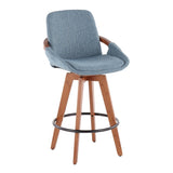 Cosmo Mid-Century Counter Stool in Walnut and Blue Noise Fabric by LumiSource B202P221845