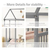 Full Size Floor Wooden Bed with House Roof Frame and Safety Guardrails ,Gray W1580P172925