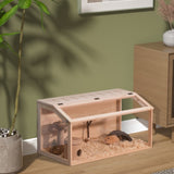 ZUN Wooden Hamster Cage Small Animals House, Acrylic Hutch for Dwarf Hamster, Guinea Pig, Chinchilla, W2181P152982