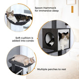 ZUN 56.7" Cat Tree with Litter Box Enclosure Large, Wood Cat Tower for Indoor Cats with Storage Cabinet 22035880