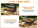 2-in-1 Portable Charcoal BBQ Grill, Dual Air Vents & Chimney Vent, Foldable Iron Barbecue Grill with 20903097