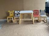 5 Piece Kiddy Table and Chair Set , Kids Wood Table with 4 Chairs Set Cartoon Animals W80860280