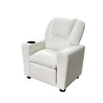 ZUN Marisa 22" White PU Leather Kids Recliner Chair with Cupholder B061110699