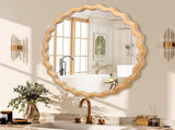 27.5 inches Round wavy Wall Mirror for Bathroom Vanity, Wooden Farmhouse Circle Mirrors for Bedroom, W2295P306932