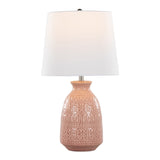 Claudia 20" Contemporary Ceramic Accent Lamp in Rose Tan Ceramic, Polished Nickel Accents and White B202P224013