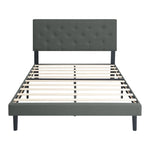 ZUN Twin Size Upholstered Platform Bed Frame with Modern Button Tufted Linen Fabric Headboard, No Box W311P195323