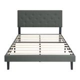 Twin Size Upholstered Platform Bed Frame with Modern Button Tufted Linen Fabric Headboard, No Box W311P195323