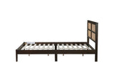 Queen Size Rubber Wooden, Solid Wooden Bed with Rattan Headboard, Enhanced by Support Feet,Espresso W504P252031