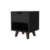 Carthage Nightstand with 1-Drawer, 1-Open Storage Shelf and Wooden Legs B128P148684