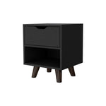 ZUN Carthage Nightstand with 1-Drawer, 1-Open Storage Shelf and Wooden Legs B128P148683