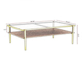 Modern Coffee Table, Tempered Glass Tabletop, Rectangle Coffee Table with Sturdy MDF Base and Golden 95828385