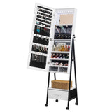 Full wooden floor style, with 1 large drawer, 4 wheels, white light beads, jewelry storage 17793812