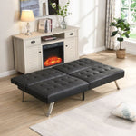 ZUN WOOD FRAME, STAINLESS LEG, FUTON, SOFA BED BLACK PVC W2297P247530