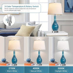 ZUN Table Lamps Set Of 2, Modern Blue Glass Bedside Lamps With 2 USB Ports, 25" 3-Color Temperature T3146P272394