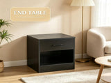 Black Wood Grain 2-Piece Side Table Set End Table with Drawer and Spacious Storage Shelf 58193430