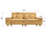 Yellow Deep Seat Corduroy Loveseat with Brushed Stainless Steel Cup Holders and 2 Decorative 58186979