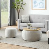 Round Storage Ottoman, 2 in 1 Function, Work as End table and Ottoman,with small seat,Light W487P165699