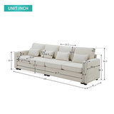 ZUN [New] 104" 4-Seater Modern Linen Fabric Sofa with Armrest Pockets and 4 71307056