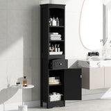 ZUN Tall Bathroom Cabinet, Freestanding Storage Cabinet with Drawer, MDF Board, Adjustable Shelf, Black WF289423AAB