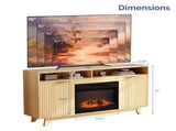 Oak Fireplace TV Stand with 23 Inch Insert, Double Grid Doors, Gold Handles & 2 Shelves, Media 58807026
