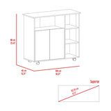 ZUN Paprika Kitchen Cart, Four Casters , Four Open Shelves, Double Door Cabinet -Light Oak / White B20092047