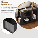 ON-TREND Mobile End Table with Lockable Wheels, Narrow Coffee Table with 5mm Thick Fluted Tempered N721P179241B