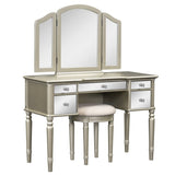 ZUN GO 43" Dressing Table Set with Mirrored Drawers and Stool, Tri-fold Mirror, Makeup Vanity Set for WF306449AAT