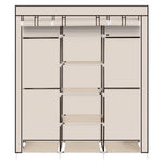 ZUN 69" Portable Clothes Closet Non-Woven Fabric Wardrobe Double Rod Storage Organizer Beige 11782049