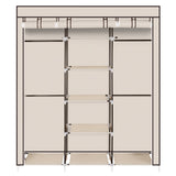 ZUN 69" Portable Clothes Closet Non-Woven Fabric Wardrobe Double Rod Storage Organizer Beige 11782049