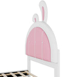 ZUN Twin Size Upholstered Platform Bed with Rabbit Shaped Headboard, White WF323763AAK