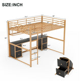 ZUN Full Size Metal Loft Bed with Desk, Drawers and Bedside Tray, Charging Station, USB and socket 86910642