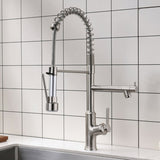 Kitchen Faucet with Pull Down Sprayer Brushed Nickel Stainless Steel Single Handle Kitchen Sink W1932119766