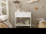 White Nightstand with Drawer and Open Shelf,Modern Solid Wood Bedside Table,End Table for Bedroom, 77074668