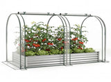 3-in-1 Raised Garden Bed with Greenhouse Cover 130 Gal Galvanized Metal Planter Box - Silver 30611088