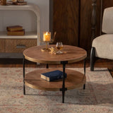 Round two-ply Coffee Table Handcrafted Relief Sturdy Pedestal Wooden Olive-Shaped Tea Table for W3081P255114