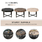 Wood Octagonal Vintage Patchwork Craft Farmhouse 30 Inch Wooden Top Cross Metal Legs Coffee W1445P193126