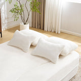 Queen Size Modern White Floor Sofa with 4 Pillows, Plush Fabric Futon Sofa Couch, High-Density Foam W3612P336073