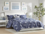 4 Piece Cotton Reversible Embroidered Quilt Set with Throw Pillow Navy King/Cal King B03595793