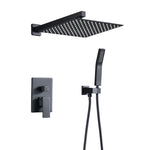 ZUN Matte black shower system 12 inch Brass Bathroom Deluxe rain mixed shower combination set wall KE-3803-BN