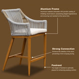 Bar Stools Set of 2, Outdoor Counter Height Bar Chairs with Arm and Backrest, Aluminum Tall Bar W1859P197308