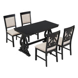 ZUN 5-Piece Retro Dining Set, Rectangular Wooden Dining Table 4 Upholstered Chairs for Dining Room 34220752