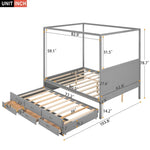ZUN Queen Size Canopy Platform Bed with Twin Size Trundle and Three Storage Drawers,Gray 45763716
