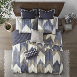 3 Piece Printed Cotton Quilt Set Navy King/Cal King B03596530