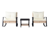 1pcs side table 2pcs rocking chairs, backrest sparsely woven, light yellow rattan, white cushion, 45516320