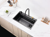 Waterfall Kitchen Sink, Stainless Steel Single Bowl in Black, Multifunctional Workstation with 55656405