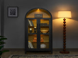 A high arched storage cabinet with a lamp, a modern retro-style wooden storage cabinet with 29334122